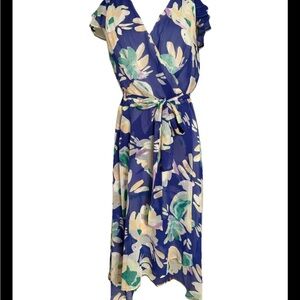 DKNY Womens Blue Floral Hi-Low Midi Wrap Dress Plus Size 14 Spring Summer , d